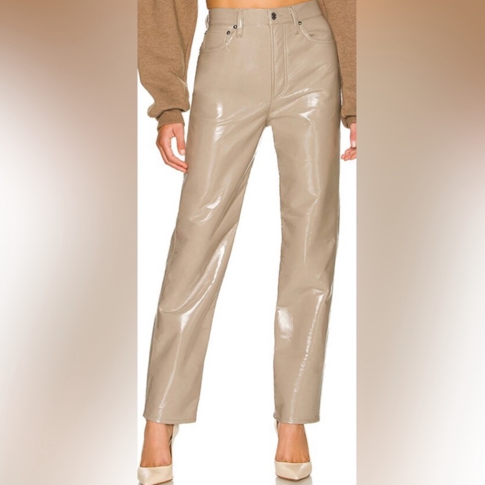 AGOLDE Recycled Leather 90's Pinch Waist Pants, Quail Patent, sz 27